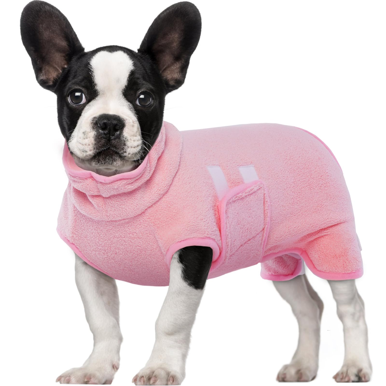 BRKURLEG Dog Bathrobe Fast Drying Dog Bath Towel Robe Microfiber Material Dog Drying Towel Adjustable Collar & Belly Strap Super Absorbent Pet Dog Cat Bath Robe Towel(Pink L)