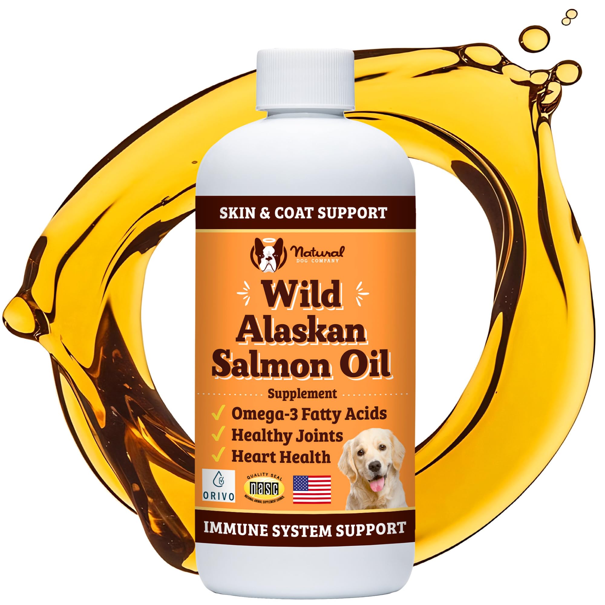 Natural Dog Company Wild-Caught Salmon Oil for Dogs (8oz) Omega 3 Fish Oil Supplement for Joint Health Skin & Coat Dog Food Topper with Essential Fatty Acids Dog Fish Oil Supplement