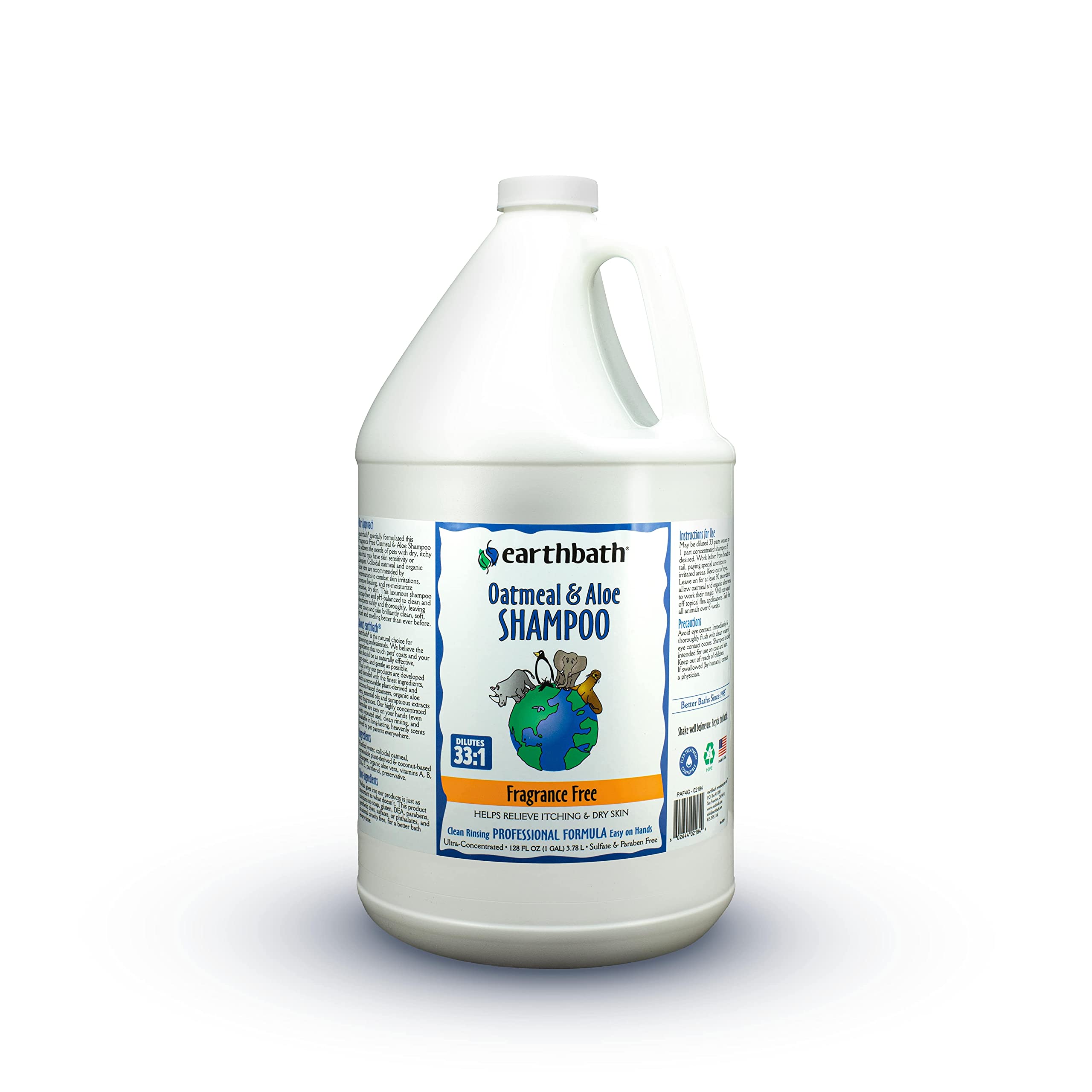 earthbath Oatmeal & Aloe Dog Shampoo - Oatmeal Shampoo For Dogs Itchy Dry Skin Relief Dog Wash Made in USA Cruelty Free Fragrance Free Pet Shampoos - 1 Gallon 128 Oz (1 Pack)