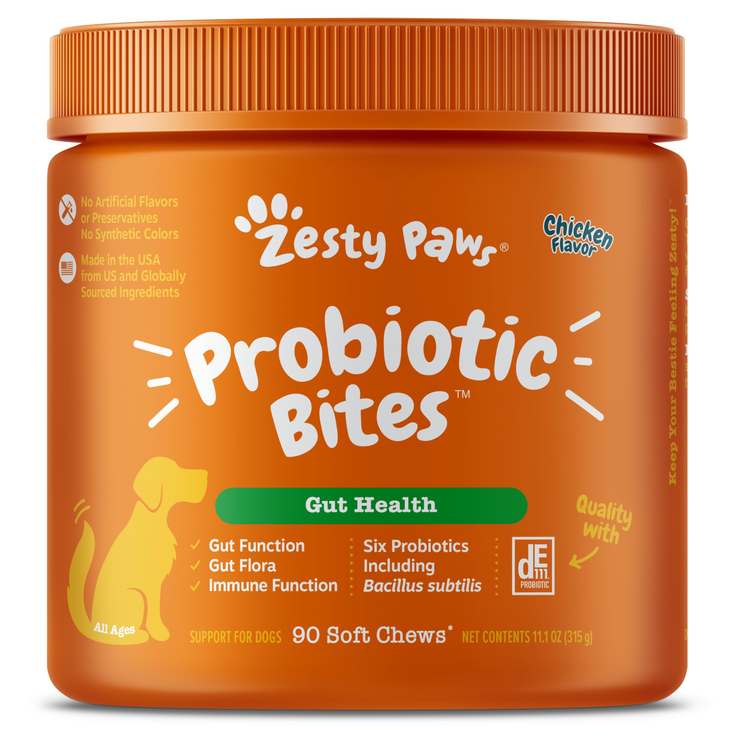 Zesty Paws Probiotics for Dogs - Digestive Enzymes for Gut Flora Digestive Health Diarrhea & Bowel Support - Clinically Studied DE111 - Dog Supplement Soft Chew for Pet Immune System - Chicken